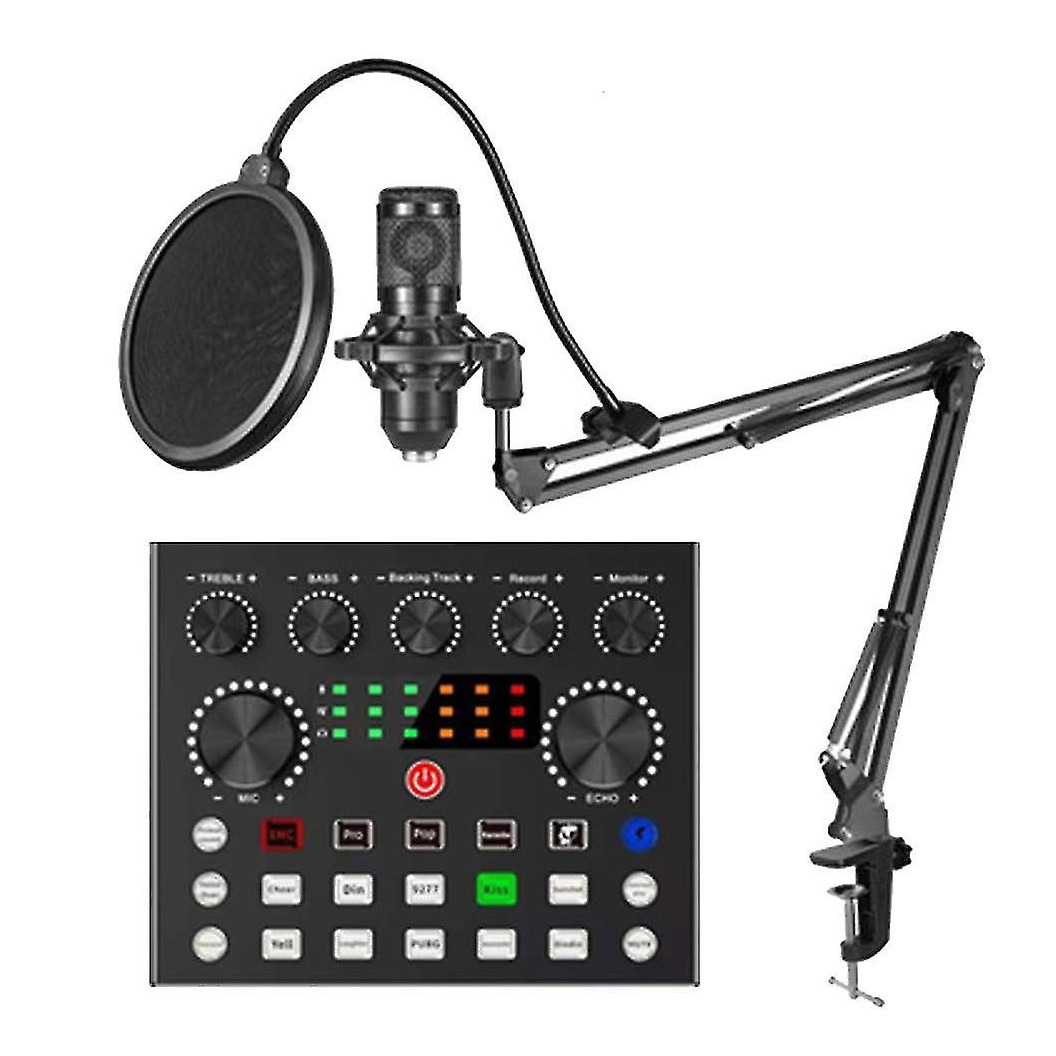 V10 BM-800 Podcast Condenser Microphone Set with Live Sound Card RECHARGEABLE 12 AUXILIARY BACKGROUND MICROPHONE FOR KARAOKE & YOUTUBE RECORDING