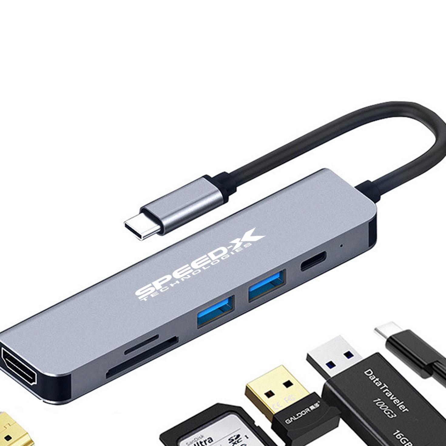 SPEED-X 6 IN 1 OEM MULTI-PORT TYPE C 4K HDMI USB 3.0  CONVERTER