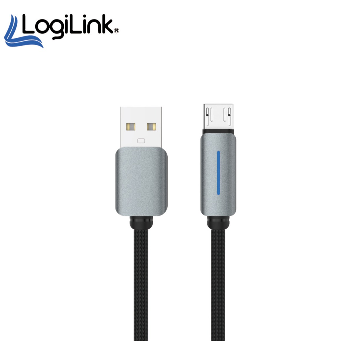 Logilink Usb To Micro Nylon Fast Charging Data Cable With Light 1m (1 Year Warranty) Black