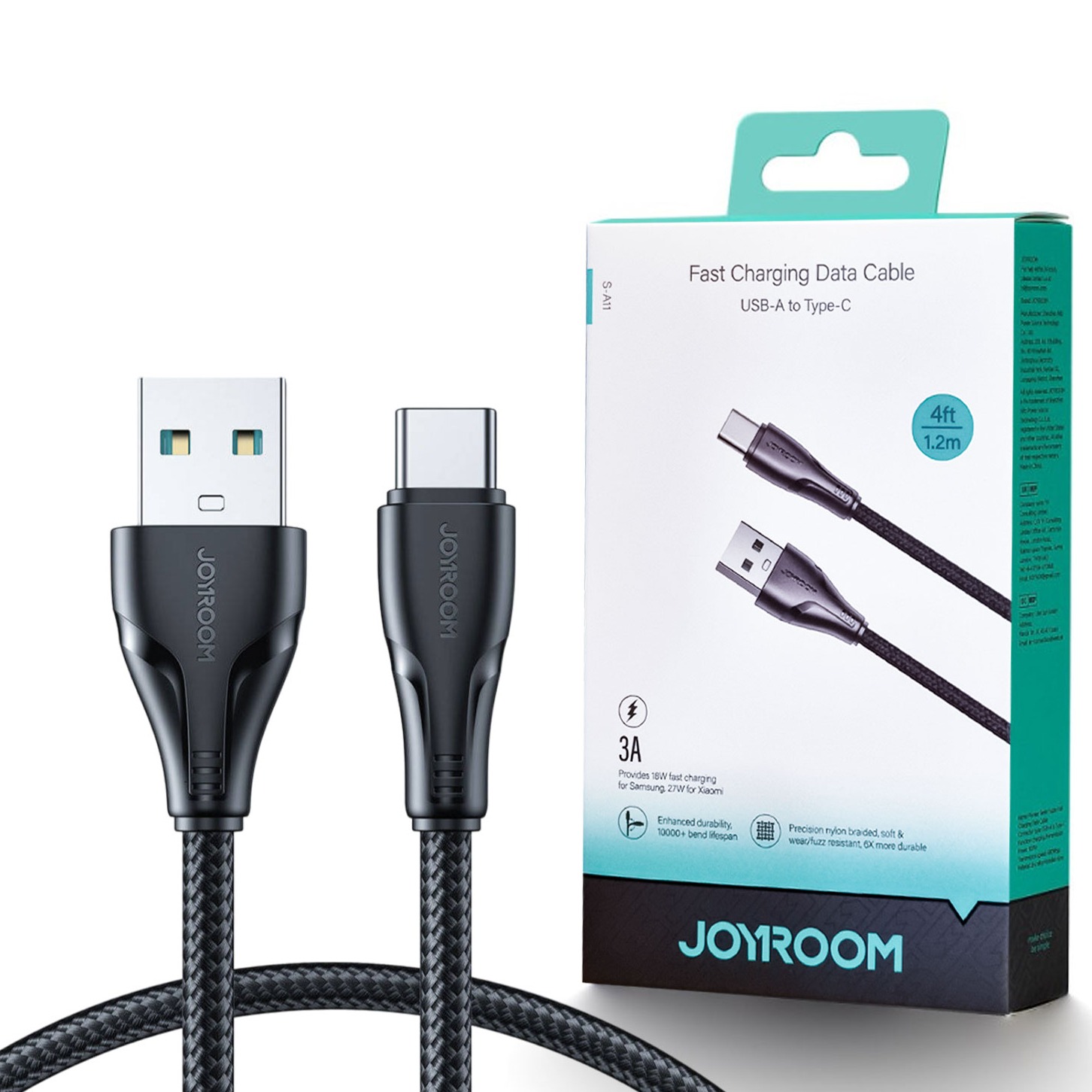 JOYROOM S-UC027A11 Surpass Series 3A USB-A to Type-C Fast Charging Data Cable 1.2m Black