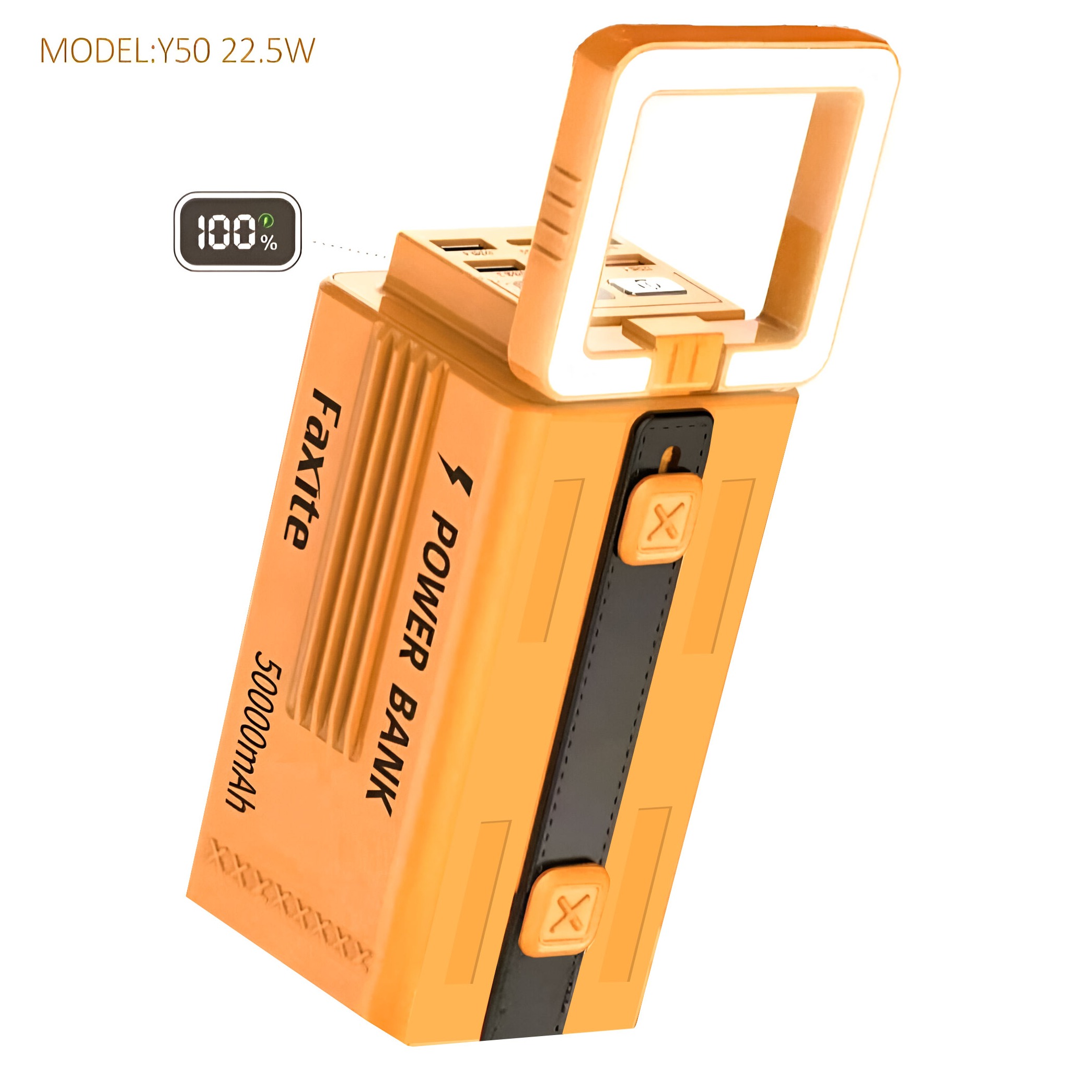 FAXITE Y50 50000MAH 22.5W FAST CHARGING PORTABLE POWER BANK WITH LED LIGHT YELLOW