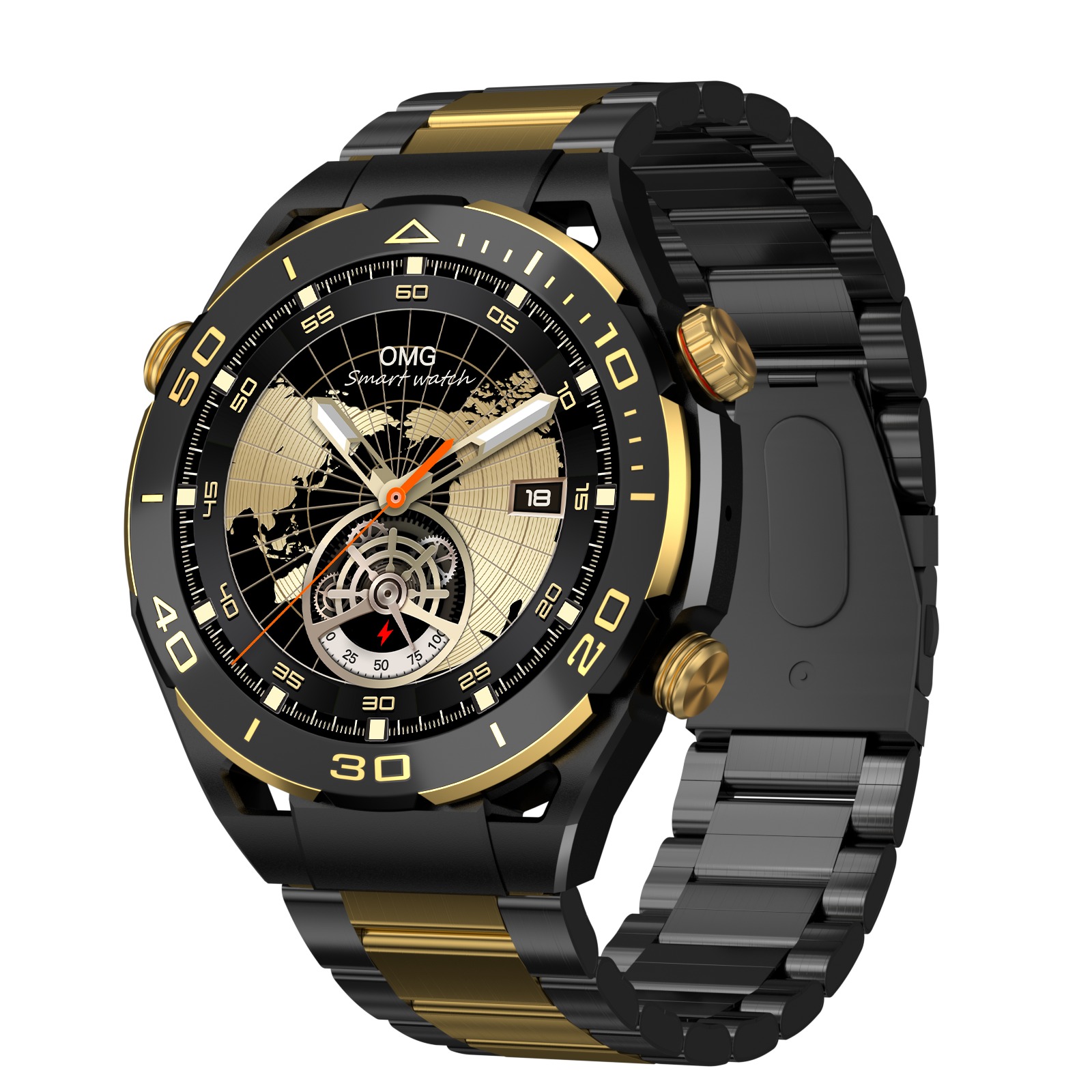 JS ULTIMATE2 1.53 Inch BT Call Smart Watch with RDFit App and Dual Straps (Silicone/Steel) Gold Style